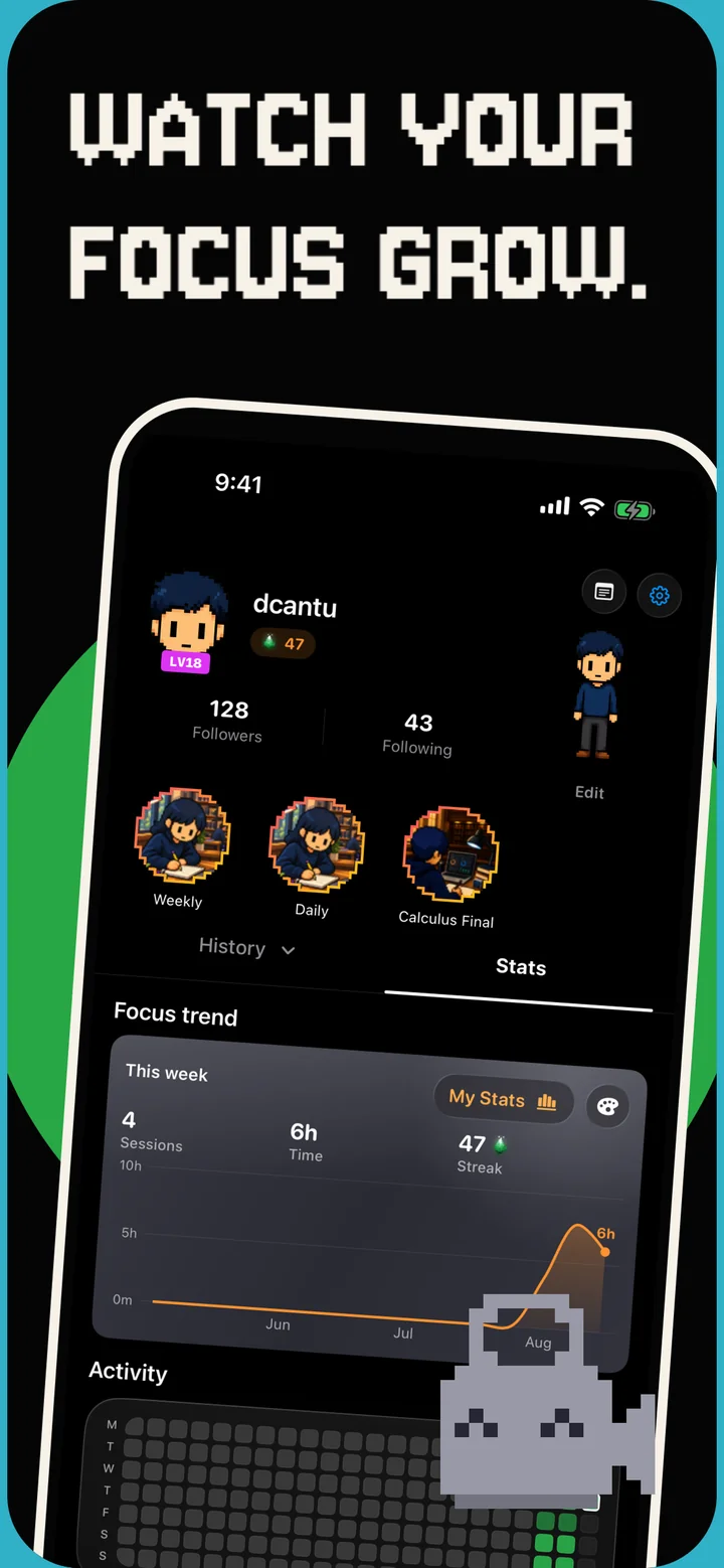 Watch your focus grow with profile statistics
